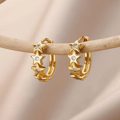 Zircon Heart Hoop Earrings – Gold Stainless Steel, Waterproof