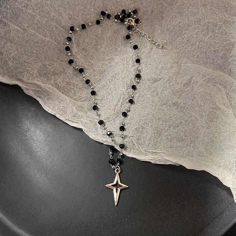 Unisex Star Pendant Leather Rope Necklace
