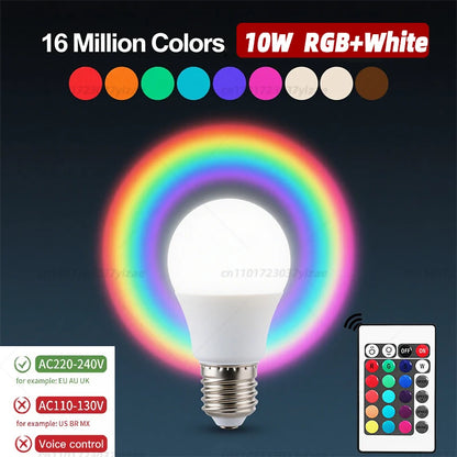 RGBW 4-Color 220V Infrared LED Bulb with Remote Control - RGB + Cool White Lighting, Adjustable Modes, Easy Operation for Home/P