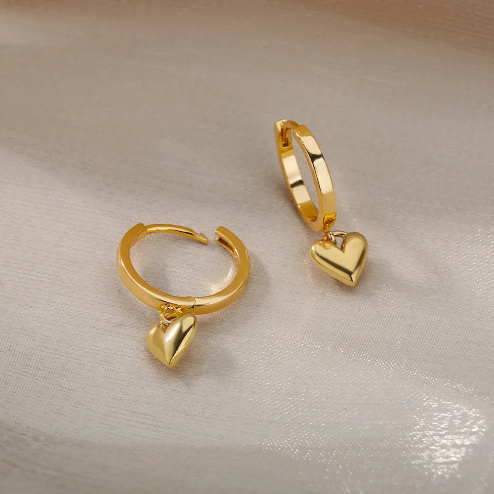 Zircon Heart Hoop Earrings – Gold Stainless Steel, Waterproof