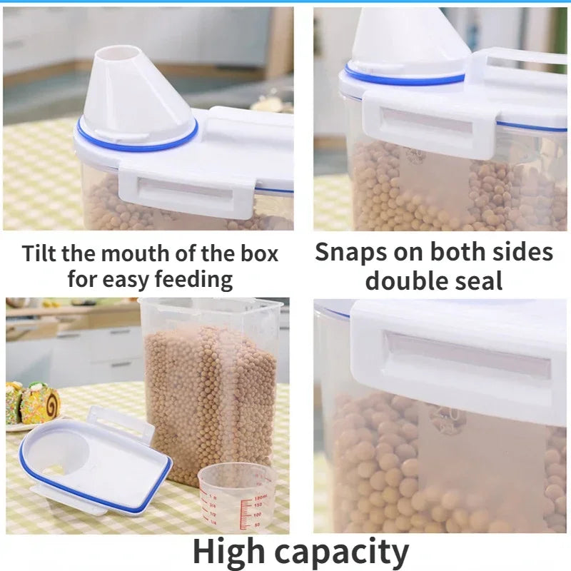 1.5kg/2kg Dog Cat Food Storage Pail with Measuring Cup - Moisture-proof Sealed Plastic Container