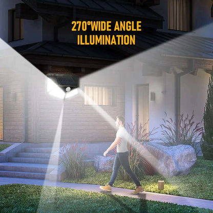 Lampă Solară Perete 100 LED - 1400 Lumeni, Senzor Mișcare, 3 Moduri Iluminat. Aprinde Automat Noaptea, IP65 Rezistentă la Apă. Luminează 8 Ore - Ideală pentru Grindă, Balcon, Curte.