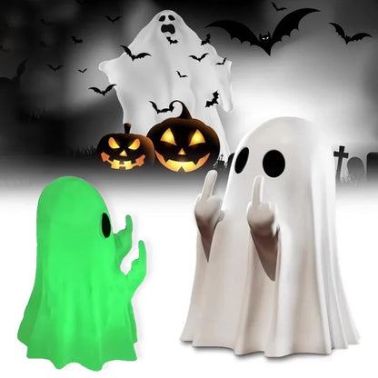 Halloween Ghost Figurine – Funny Resin Statue with Middle Finger, Spooky Cute Ghost Ornament for Home, Table, Fireplace & Porch Halloween Décor
