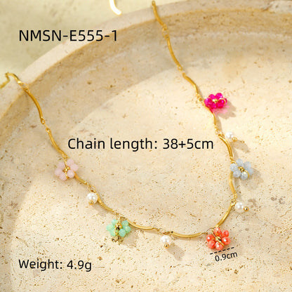 Stainless Steel Color Crystal Zircon Flower Necklace