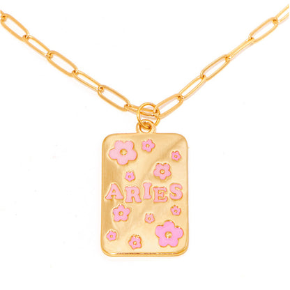 INS Style Oil Dripping 12 Constellation Necklace Copper Plating 18K Real Gold Personalized Clavicle Chain