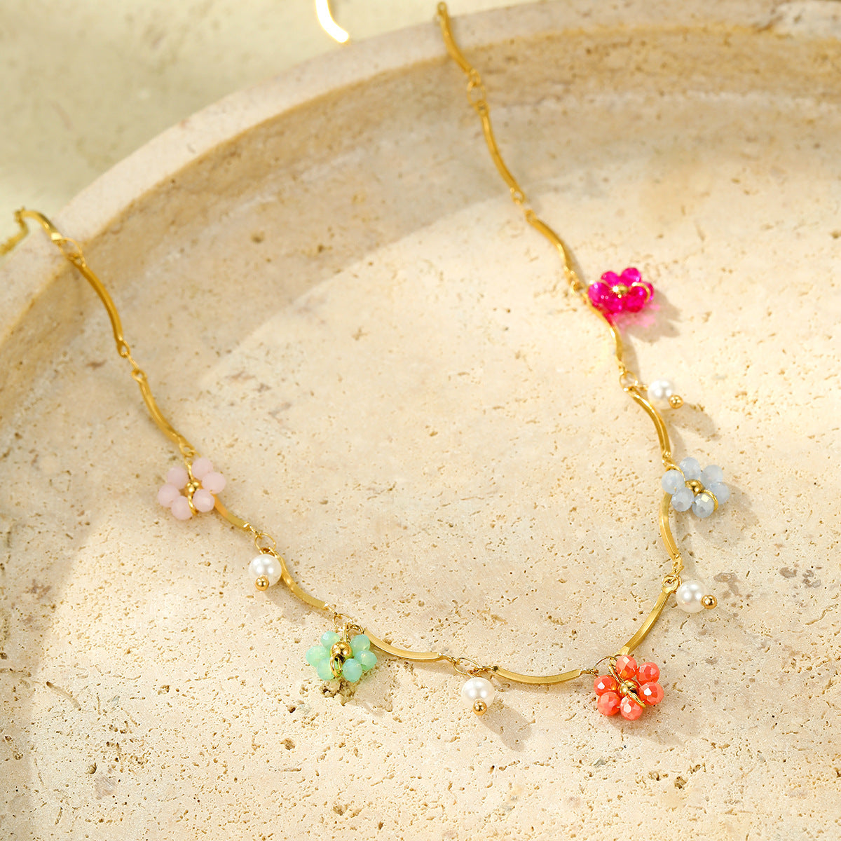 Stainless Steel Color Crystal Zircon Flower Necklace