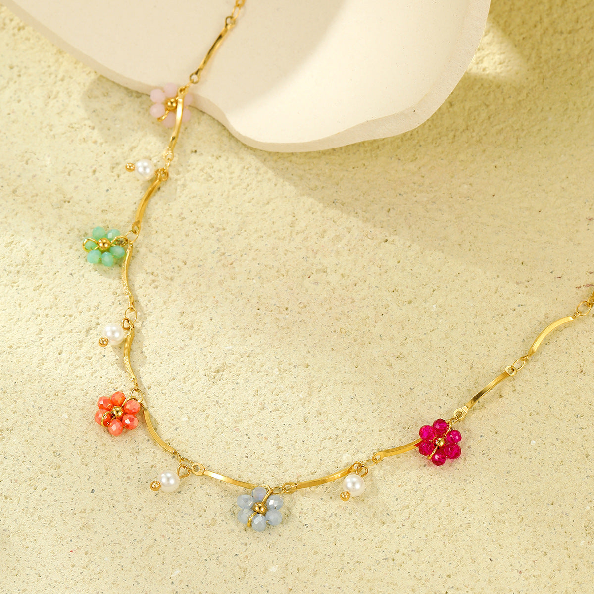 Stainless Steel Color Crystal Zircon Flower Necklace