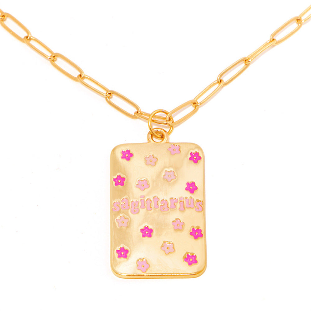 INS Style Oil Dripping 12 Constellation Necklace Copper Plating 18K Real Gold Personalized Clavicle Chain