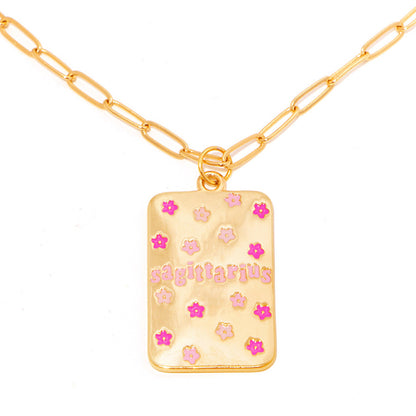 INS Style Oil Dripping 12 Constellation Necklace Copper Plating 18K Real Gold Personalized Clavicle Chain