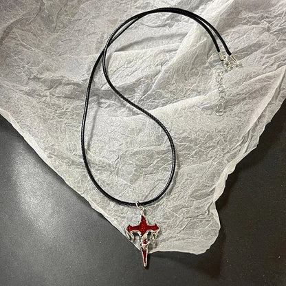 Unisex Star Pendant Leather Rope Necklace