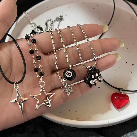 Unisex Star Pendant Leather Rope Necklace